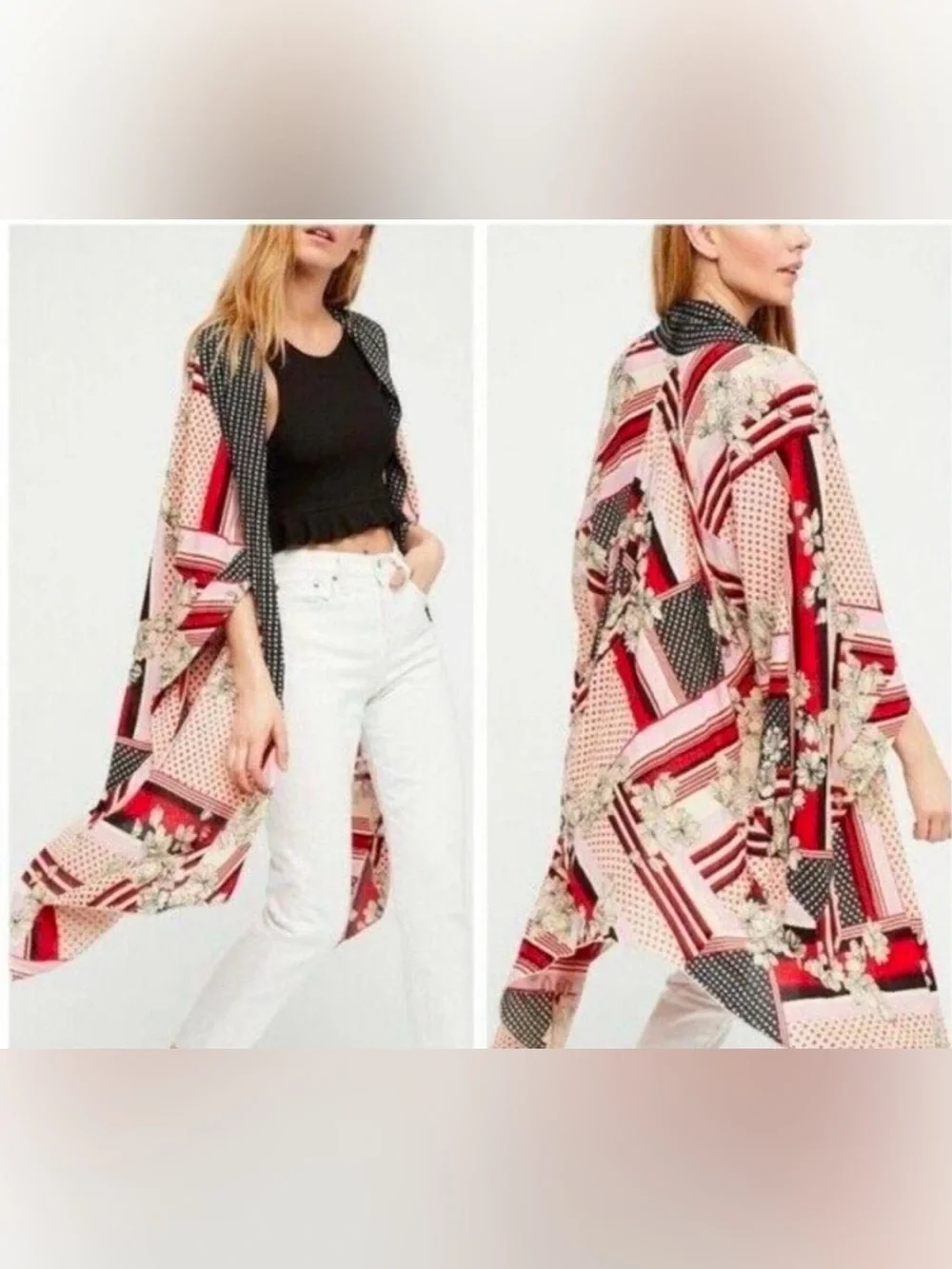 Free People Morning Glory Kimono Womens OS Multi Color Boho Cutout Back Whimsy